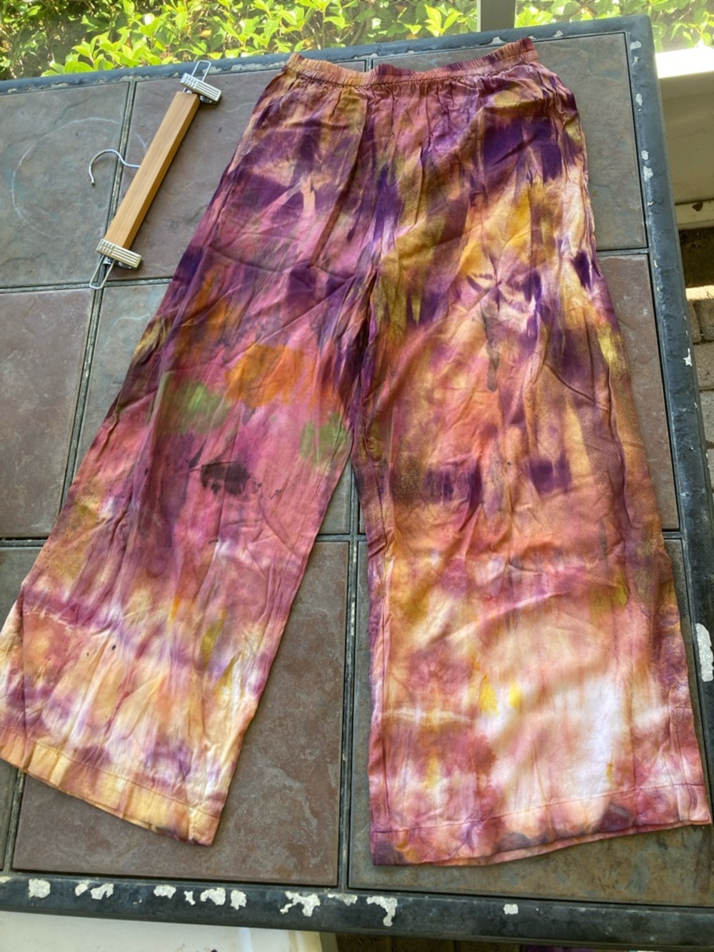 Hand Crafted Wide Leg Tie-Dye Pants in Purple, Gold, Pink